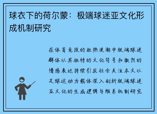 球衣下的荷尔蒙：极端球迷亚文化形成机制研究